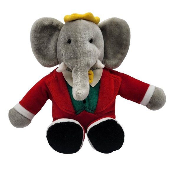 Gund King Babar Elephant Plush Gray 16" Red Green Suit Crown Stuffed 1988 VTG - Picture 1 of 10